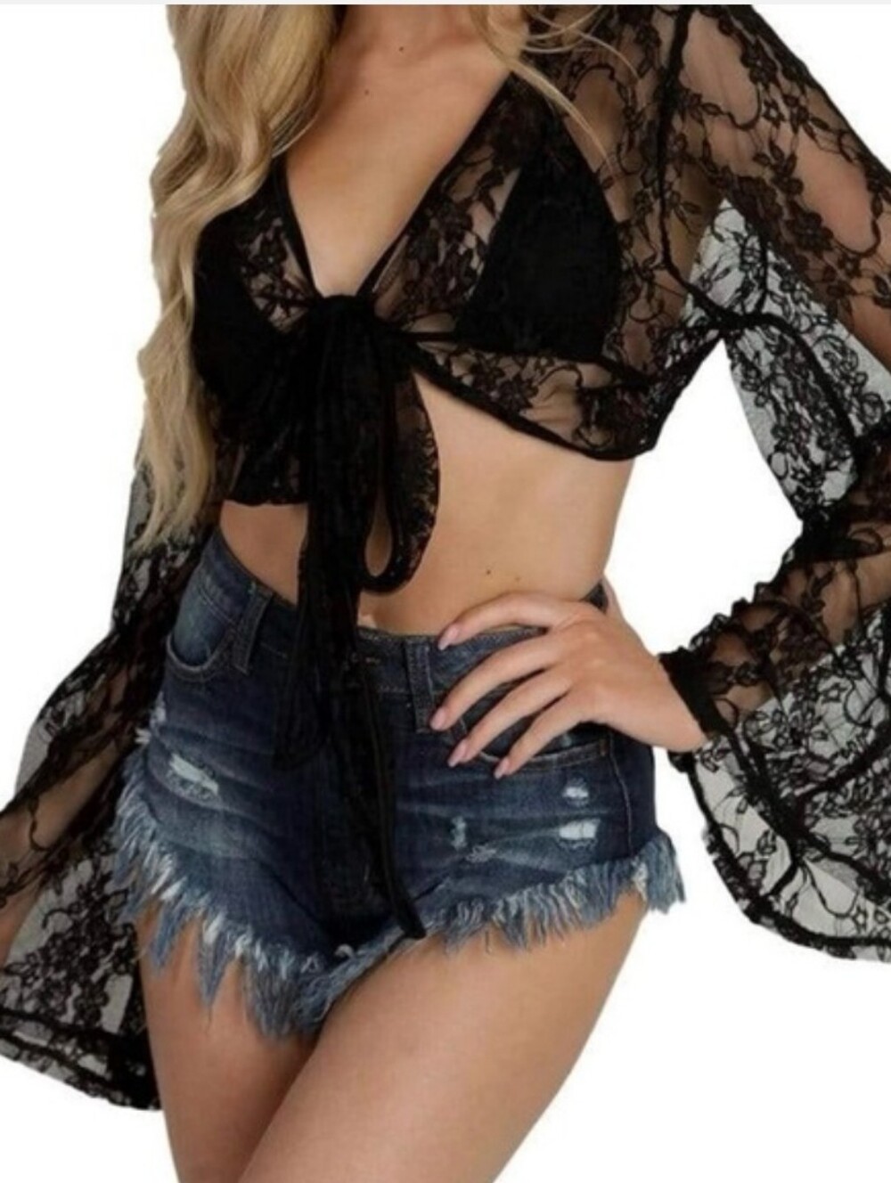 iHeartRaves Black Lace Wrap-Around Top Size Medium